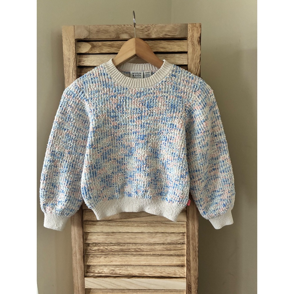 Scotch & Soda Kids Popcorn Knit Sweater Blue Pink Cream Crewneck Size S Small